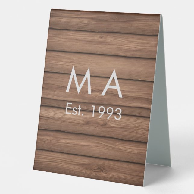 Plaque De Table boho rustique Brown ajouter nom lettre année date  (Recto)