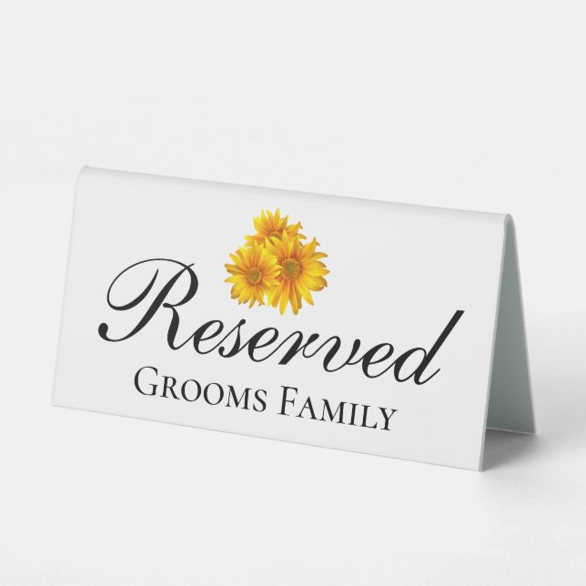Plaque De Table Boho Sunflower Jaune Floral Mariage Réservé (Recto)