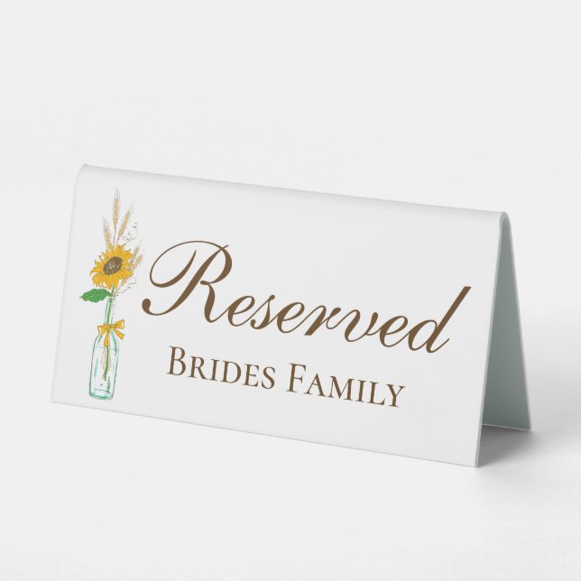 Plaque De Table Boho Sunflower Jaune Floral Mariage Réservé (Recto)