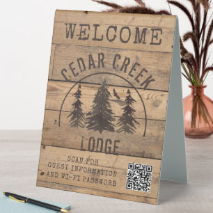Plaque De Table Bois rustique arbres Bienvenue QR Code