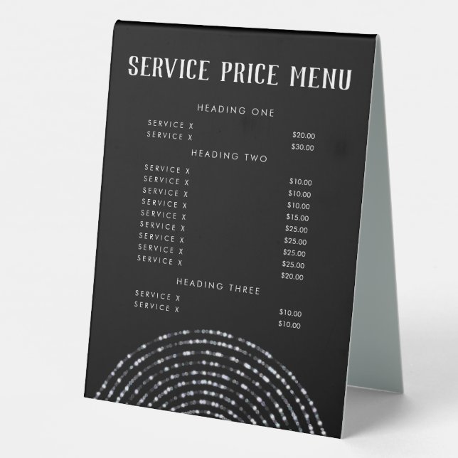 Plaque De Table Bokeh Snowflake Elegant Service Menu Prix (Verso)