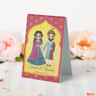 Plaque De Table Bordure de design rose et or avec couple indien
