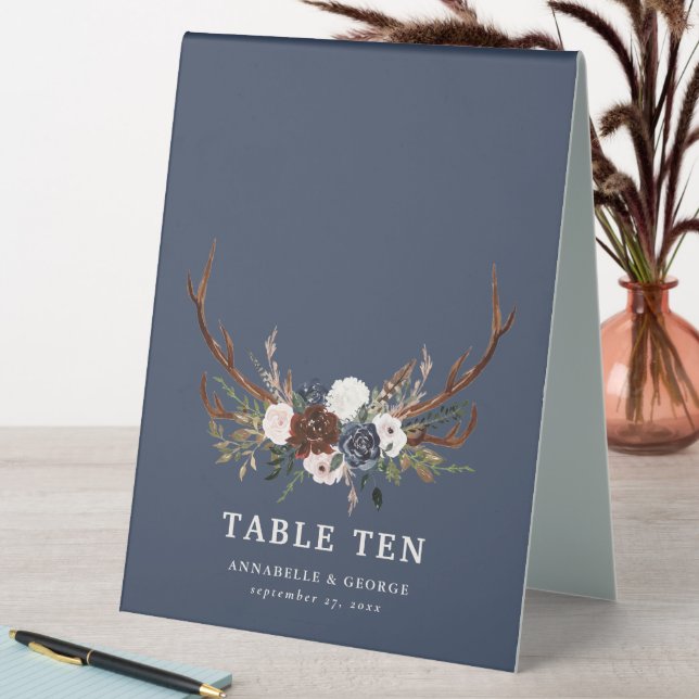 Plaque De Table botanique floral marine bordeaux bois rustique (En SItu (Tableau))