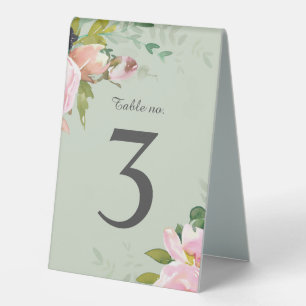 Plaque De Table Bouquets de fleurs roses sur Mariage vert Sage