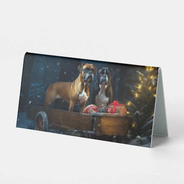Plaque De Table Boxer Snowy Sleigh Décor de Noël (Recto)