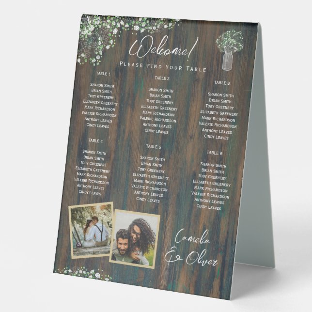 Plaque De Table BUDGET 6 Tableau Sièges Rustiques Gypsophila (Recto)