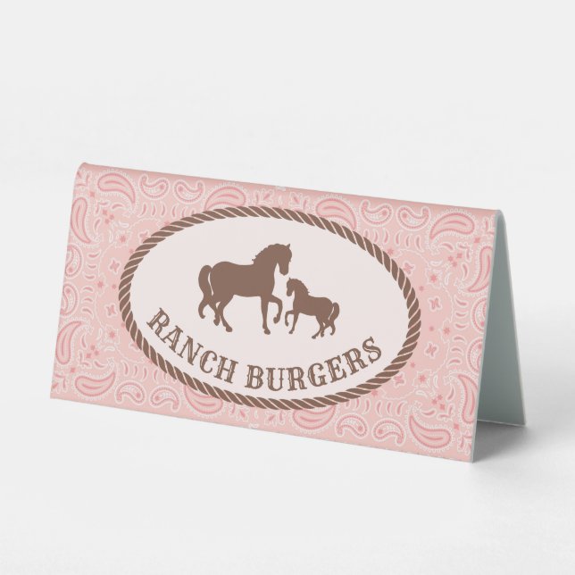 Plaque De Table Burgers Ranch | Cowgirl Party | Panneau de la tent (Recto)