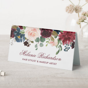 Plaque De Table Burgundy Bleu Aquarelle Nom Floral Signal