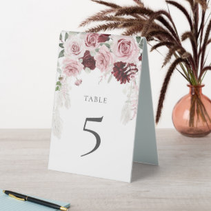 Plaque De Table Burgundy Blush Rose Roses Mariage Numéro de tablea