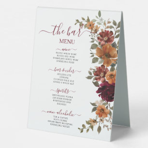 Plaque De Table Burgundy Burnt Orange Floral Mariages Menu Boisson