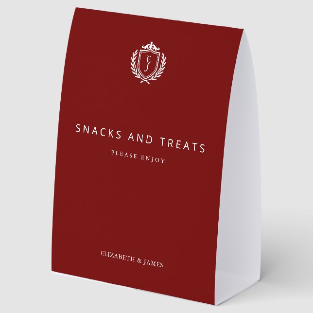 Plaque De Table Burgundy Crest Wedding Custom Initials (Recto)