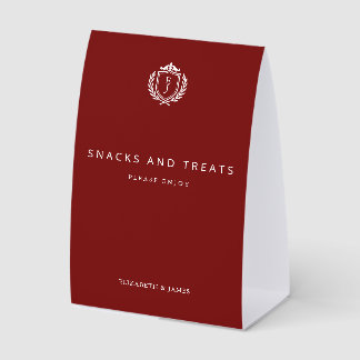 Plaque De Table Burgundy Crest Wedding Welcome, Custom Initials