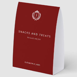 Plaque De Table Burgundy Crest Wedding Welcome, Custom Initials