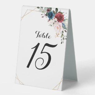 Plaque De Table Burgundy Navy Blush Floral Gold Mariage géométriqu