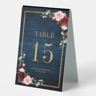 Plaque De Table Burgundy Navy Blush Floral Gold Tableau