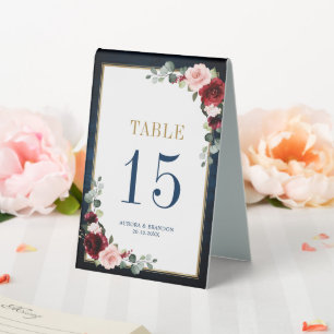Plaque De Table Burgundy Navy Blush Floral Gold Tableau