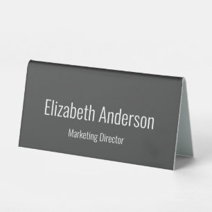 Plaque De Table Business Dark Grey Blanc Nom de l'employé Titre de
