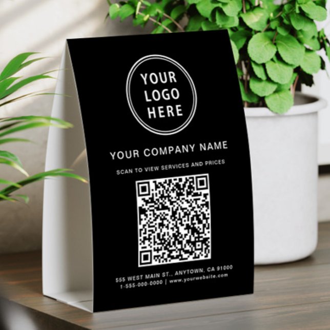 Plaque De Table Business Logo Create Your QR Code Black (Business Logo Create Your QR Code Black Paper Table Tent)