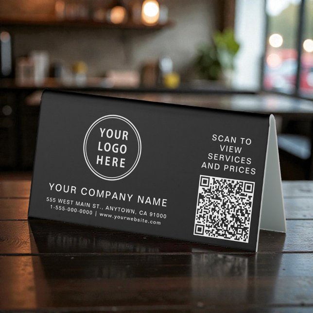 Plaque De Table Business Logo Create Your QR Code Black Horizontal (Business Logo Create Your QR Code Black Horizontal Table Tent)