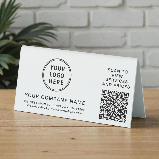Plaque De Table Business Logo Create Your QR Code Horizontal (Business Logo Create Your QR Code Horizontal Table Tent)