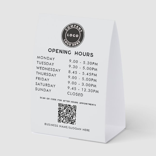 Plaque De Table Business Logo QR Code Opening Hours (Recto)