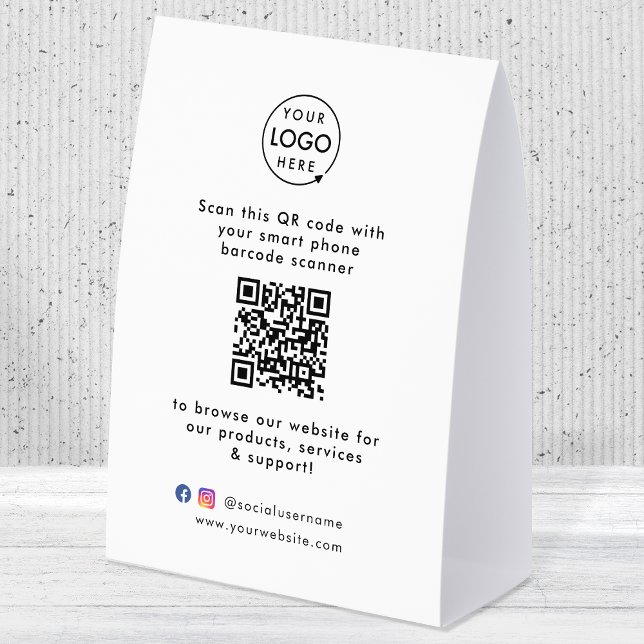 Plaque De Table Business Table Tent | QR Display Tabletop Sign (This versatile sign can easily be updated with your company logo, QR code, social media & website!)