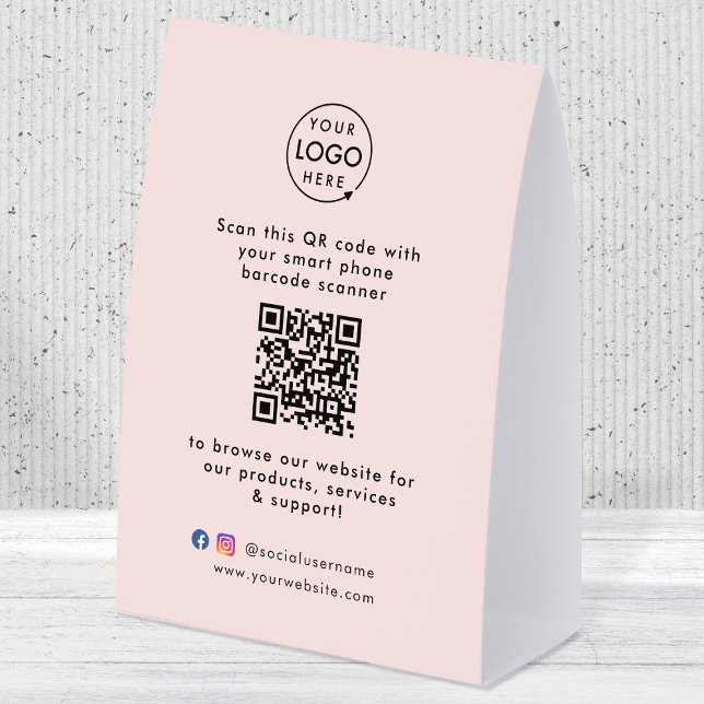 Plaque De Table Business Table Tent | QR Display Tabletop Sign (This versatile sign can easily be updated with your company logo, QR code, social media & website!)