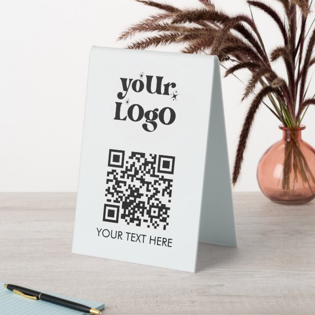 Plaque De Table Business Tabletop QR Code Moderne Logo Blanc (En SItu (Tableau))