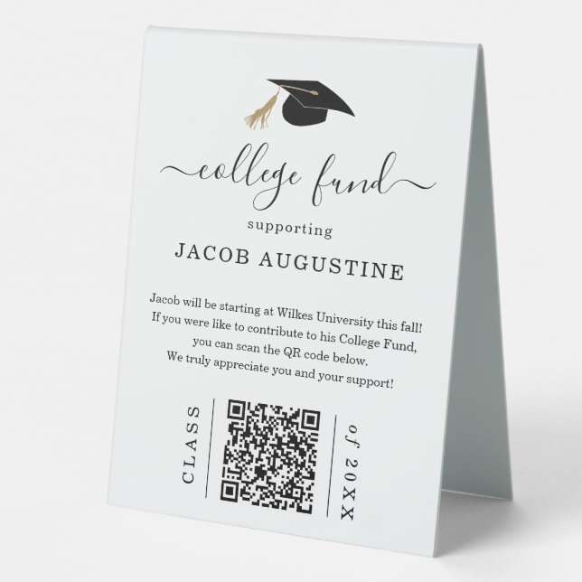 Plaque De Table Caisse de bourse universitaire avec code QR (Verso)