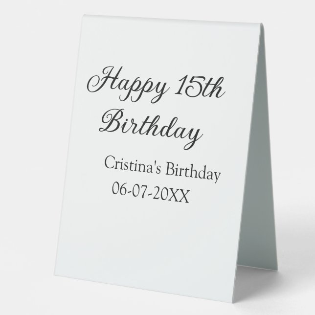 Plaque De Table calligraphie simple minimum heureux 15e anniversai (Recto)
