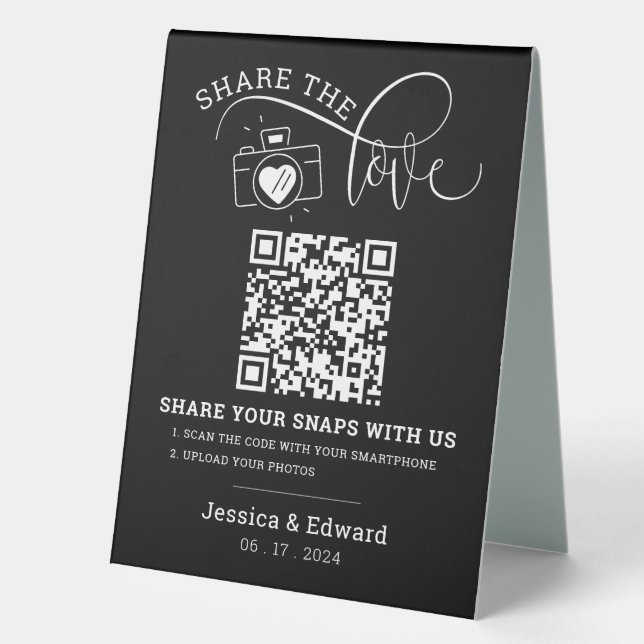 Plaque De Table Capturez L'Amour Qr Code Black Chic Mariage modern (Recto)