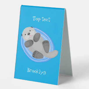 Plaque De Table Caricature bleu loutre de mer joyeux