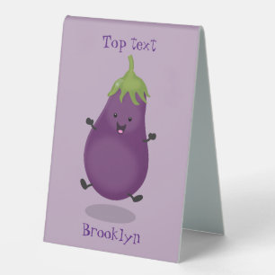 Plaque De Table Caricature d'aubergine d'aubergine joliment heureu