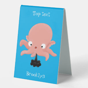 Plaque De Table Caricature de bébé pieuvre rose mignonne humour