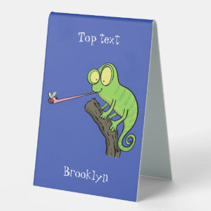 Plaque De Table Caricature de lézard de caméléon vert joyeux
