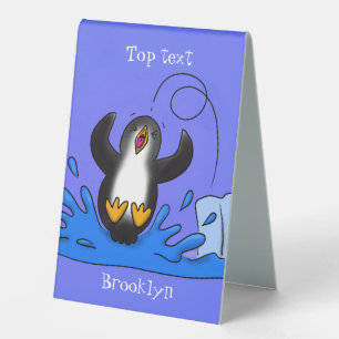 Plaque De Table Caricature de manchot joyeux sautant