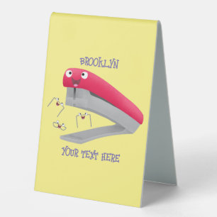 Plaque De Table Caricature en agrafeuse rouge pâle