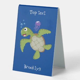 Plaque De Table Caricature joyeuse de tortue de mer verte mignonne