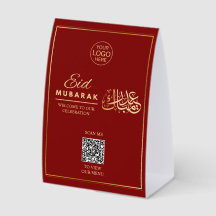 Carte de tente de table QR Code Eid Mubarak rouge