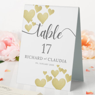 Plaque De Table Carte Numéro de table Mariage Golden Hearbeat
