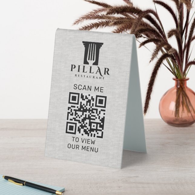 Plaque De Table Carte QR Code Menu Linge gris Logo personnalisé (En SItu (Tableau))