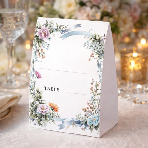 Plaque De Table Cartes de table Florales Ruban Bleu Élégantes