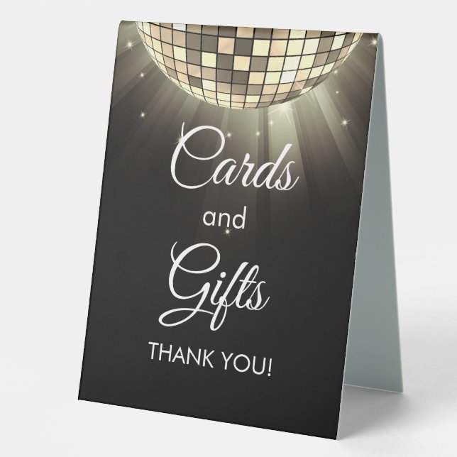 Plaque De Table Cartes et cadeaux Black Or Disco Ball 70's (Recto)