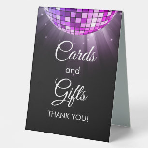 Plaque De Table Cartes et cadeaux pourpres Disco Ball 70's