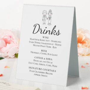 Plaque De Table Cartoon Bride Groom Mariage Whimsical Boissons Bar