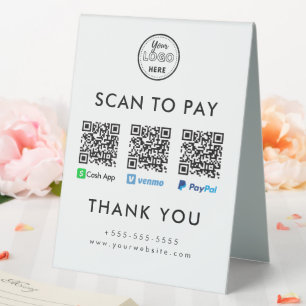 Plaque De Table Cash App Venmo Paypal QR Code Scan to Pay Logo