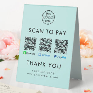 Plaque De Table Cash App Venmo Paypal QR Code Scan to Pay Logo