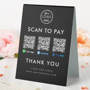 Plaque De Table Cash App Venmo Paypal QR Code Scan to Pay Logo