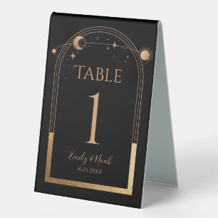 Plaque De Table Céleste Mariage Soleil Lune Astronomie Or Noir