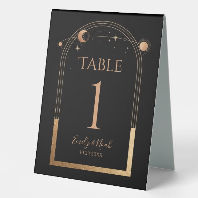 Plaque De Table Celestial Black Gold Sun Moon Astronomy Wedding  (Recto)
